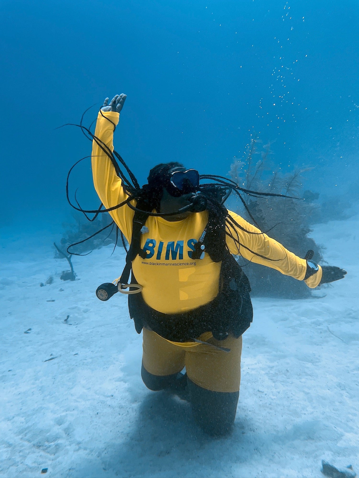 Black woman underwater